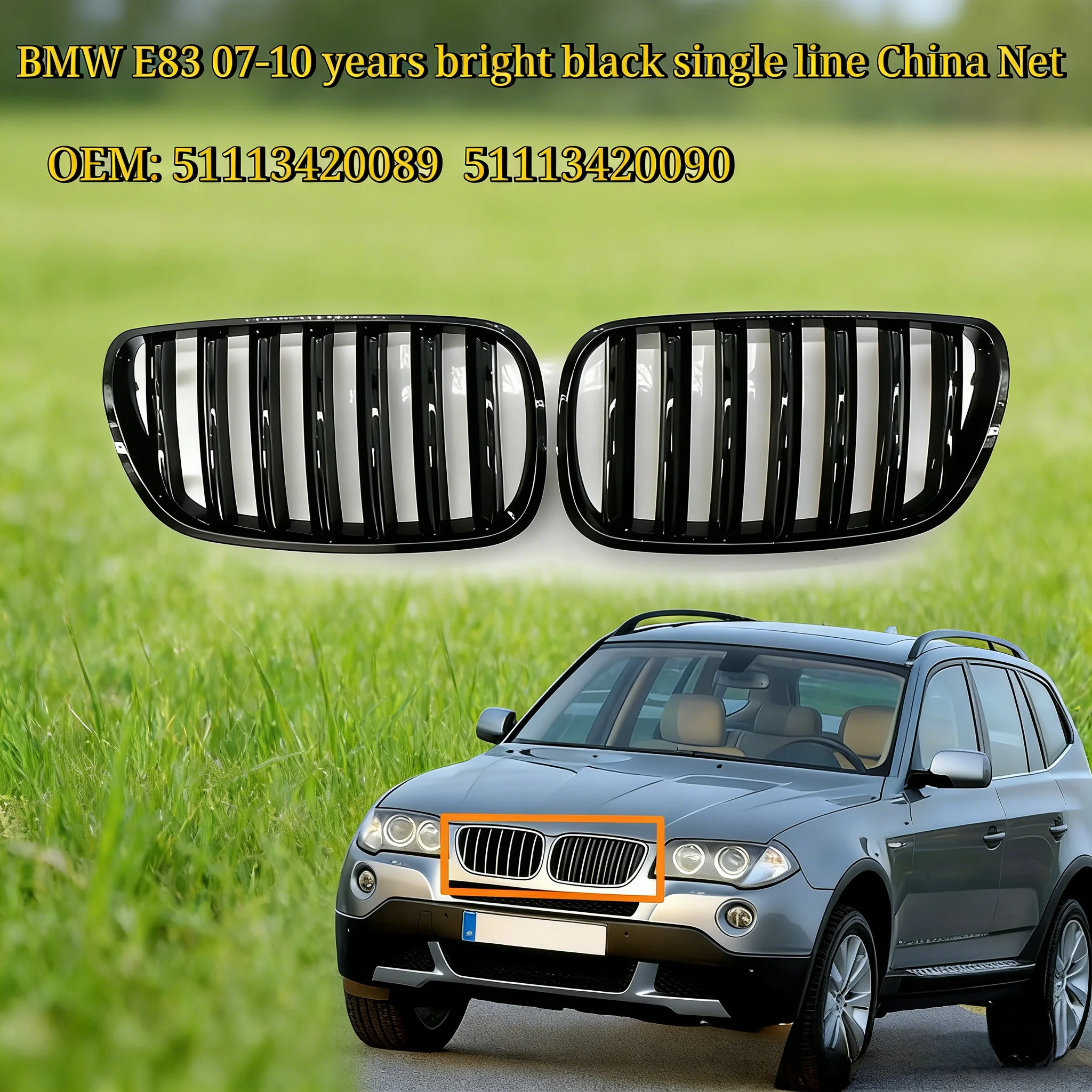 

For BMW X3 E83 2007 2008 2009 2010 Car Grille Front Bumper Kidney Racing Grill Black 51113420089 51113420090 Accessories Parts