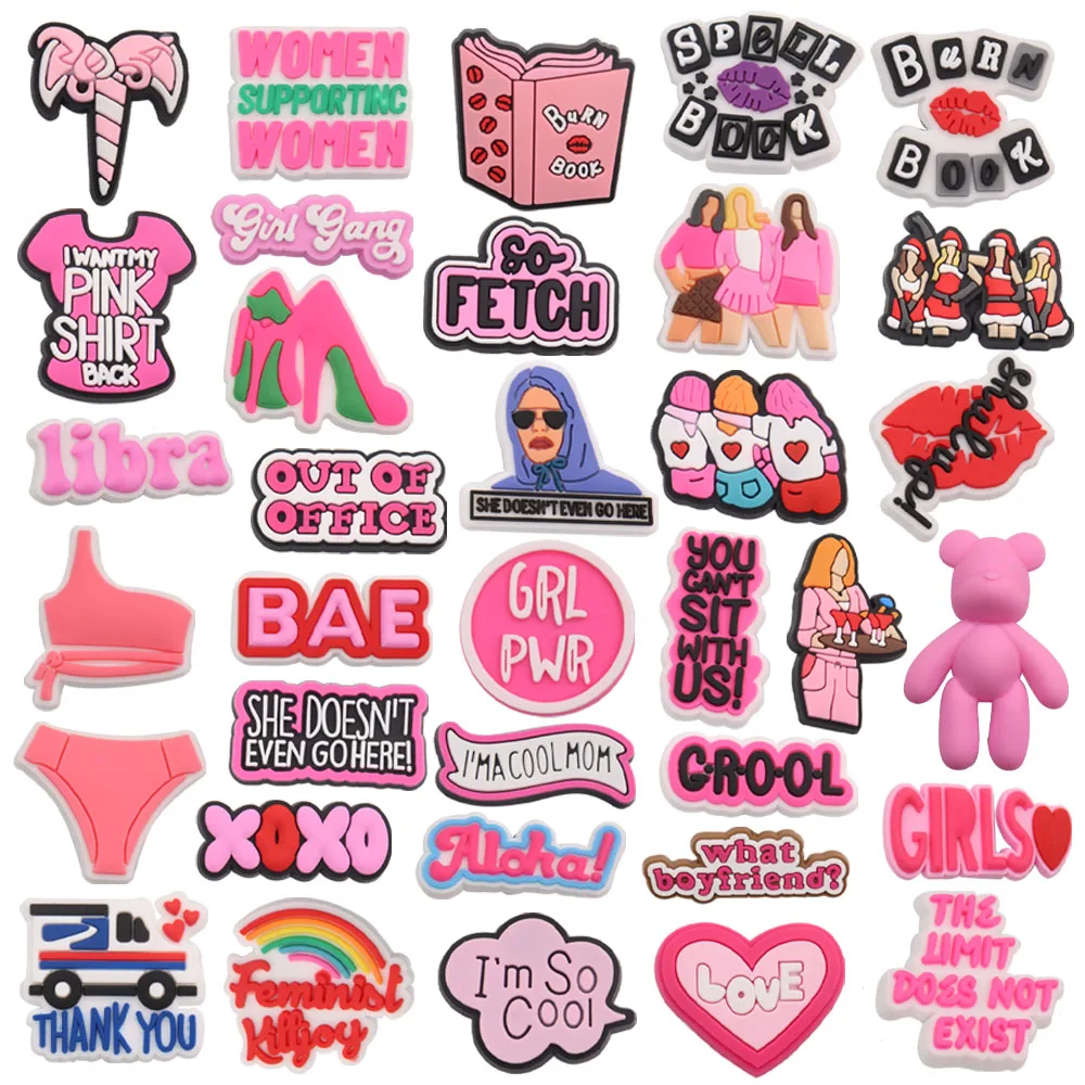 50Pcs Mix Pink Bae Girl Gang Cool Women Ornaments Sandals Shoes Charms Decorations Clog DIY Fashion Wristbands