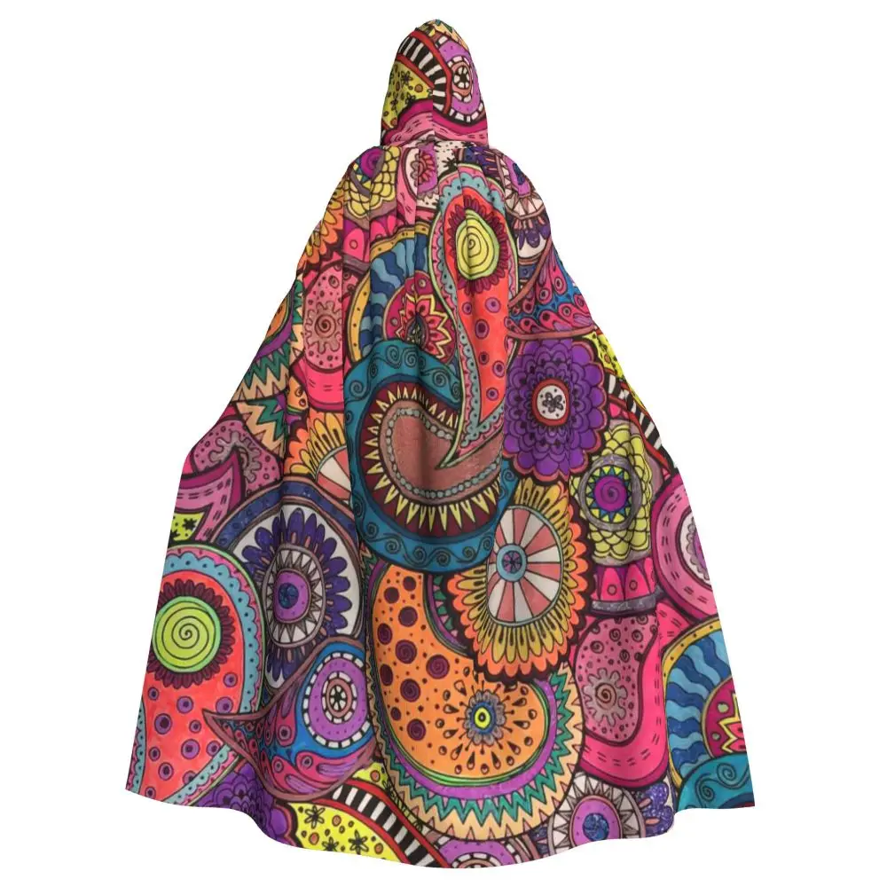 Paisley disegno mantello con cappuccio festa di Halloween Cosplay donna uomo adulto lungo stregoneria veste cappuccio