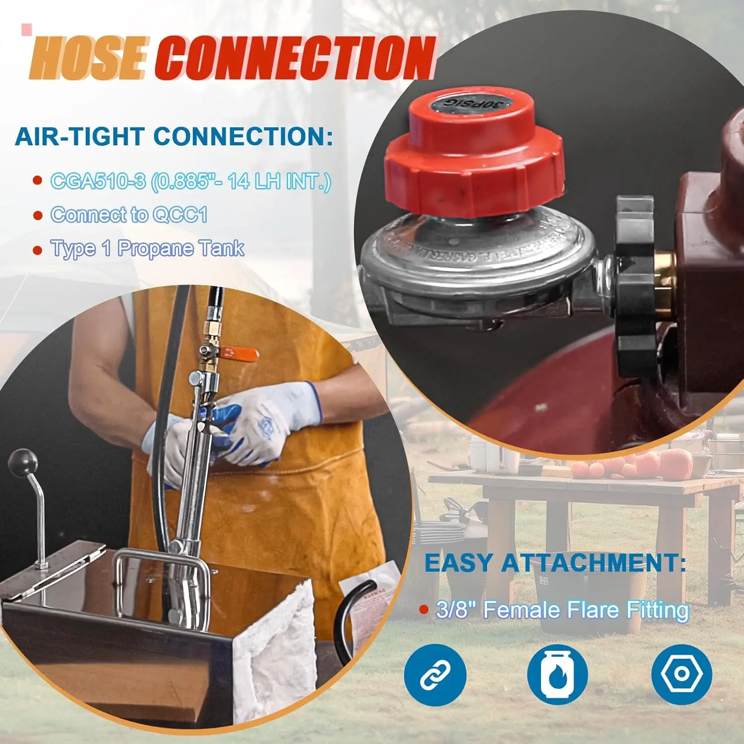 6.65FT Propane Regulator with Gauge - Adjustable 0-30PSI for Gas Burners, Smokers, and More