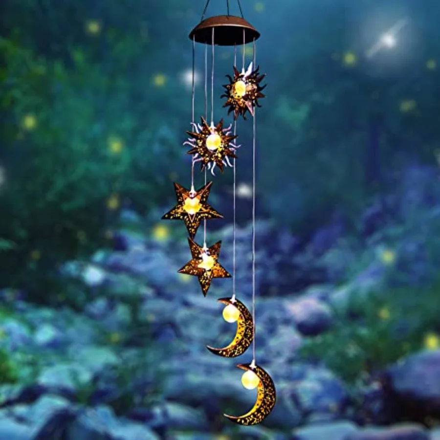 

Solar Wind Chimes for Outside with Sun Moon Star Solar Hanging Lights Windchimes Outdoors Garden Dr Gifts for Mother Mom Grandm