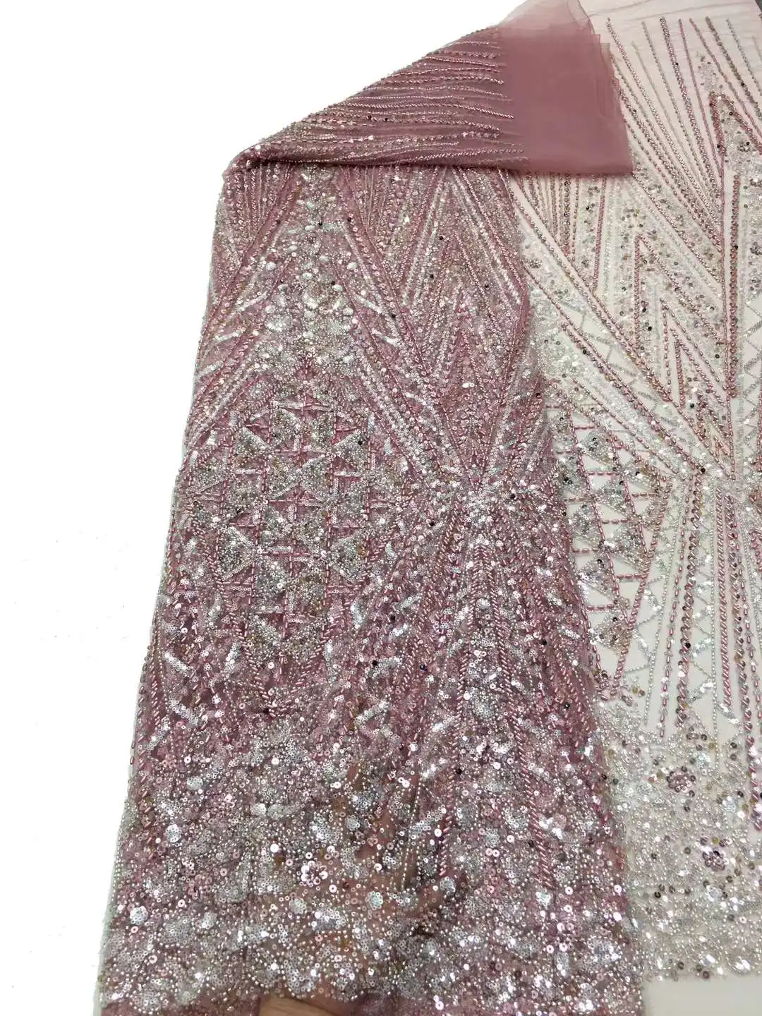 Imagem -05 - Tecido de Renda com Lantejoulas para Vestido de Casamento Bordado Francês Renda Frisada Africano e Nigeriano Elegante e Elegante Alta Qualidade