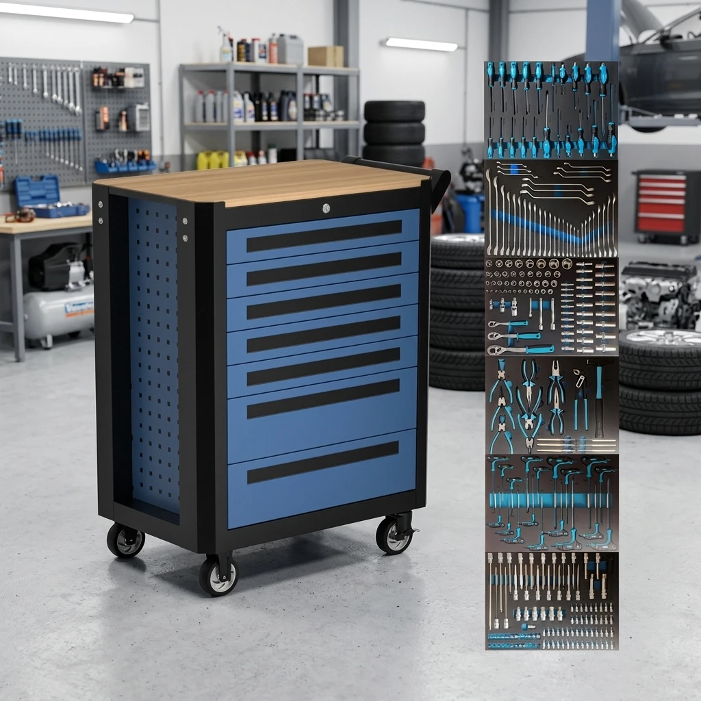 Competitive Price Of Garage Tool Cabinet Metal Drawer 7 Drawers Tool Trolley/Tool Cabinet/Rolling Tool Cart With Tools Set