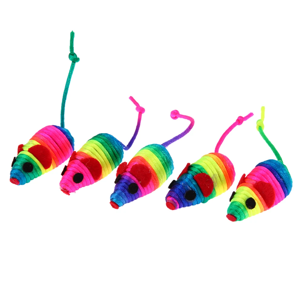 5 Stück Mehrfarbige Maus-Katzenspielzeuge Reißfeste Lustige Katzenspielzeuge Wiederverwendbare Mini-Seilmaus-Spielzeuge für Haustier-Trainingszubehör