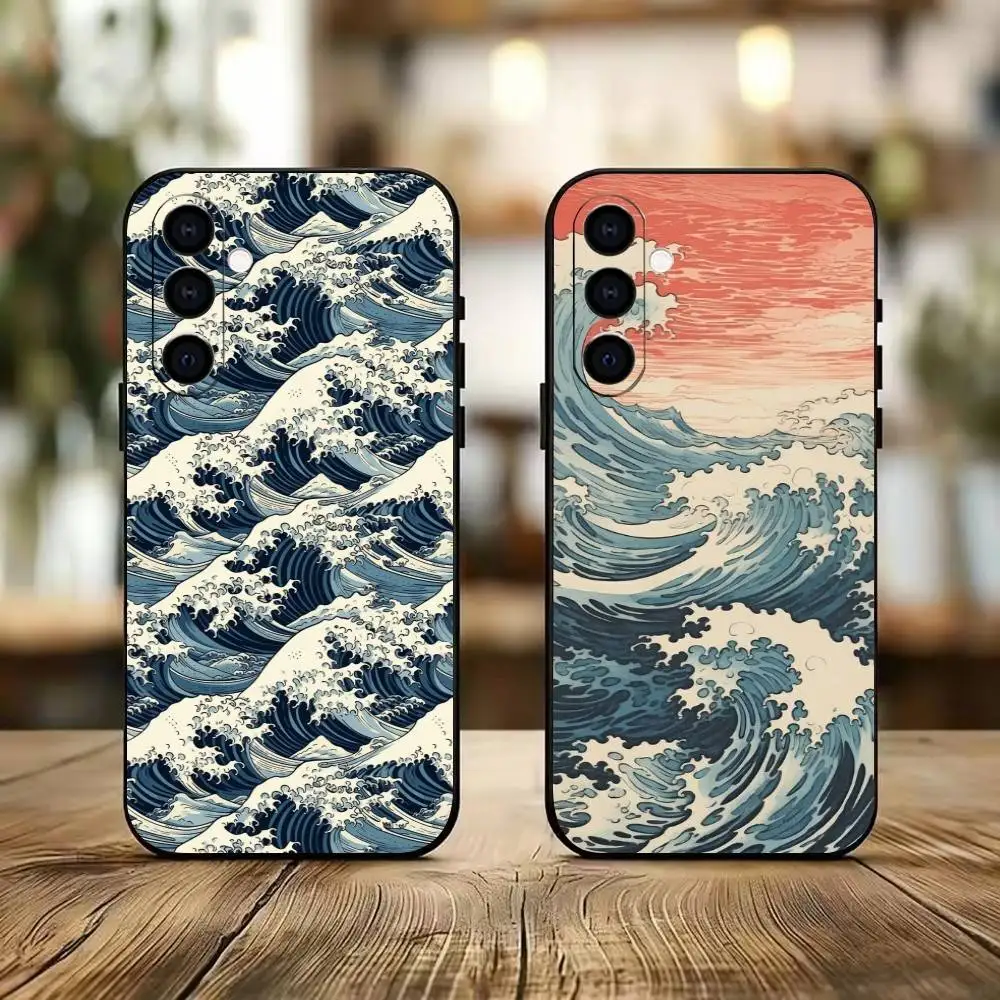 U-kiyo-e Ocean Waves art   Phone Case Black Silicone Soft For Samsung Galaxy A73,A72,A71,A70,A53,A52,A51