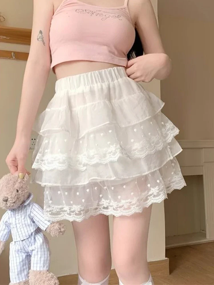 Fashion Japan Cake Skirts Women Sweet High Waist Mini Skirt Vintage Casual Preppy Style Lace Patchwork Elegant Skirts for Women