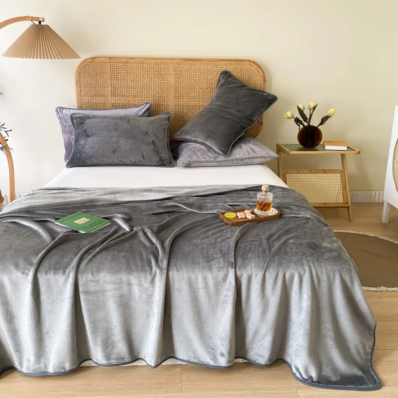 Flannel Throw Blanket Solid Grey Ultra Soft SKin-friendly Bedspread Sofa Bed Cover Travel Airplane Blankets 150*200cm Drop Ship