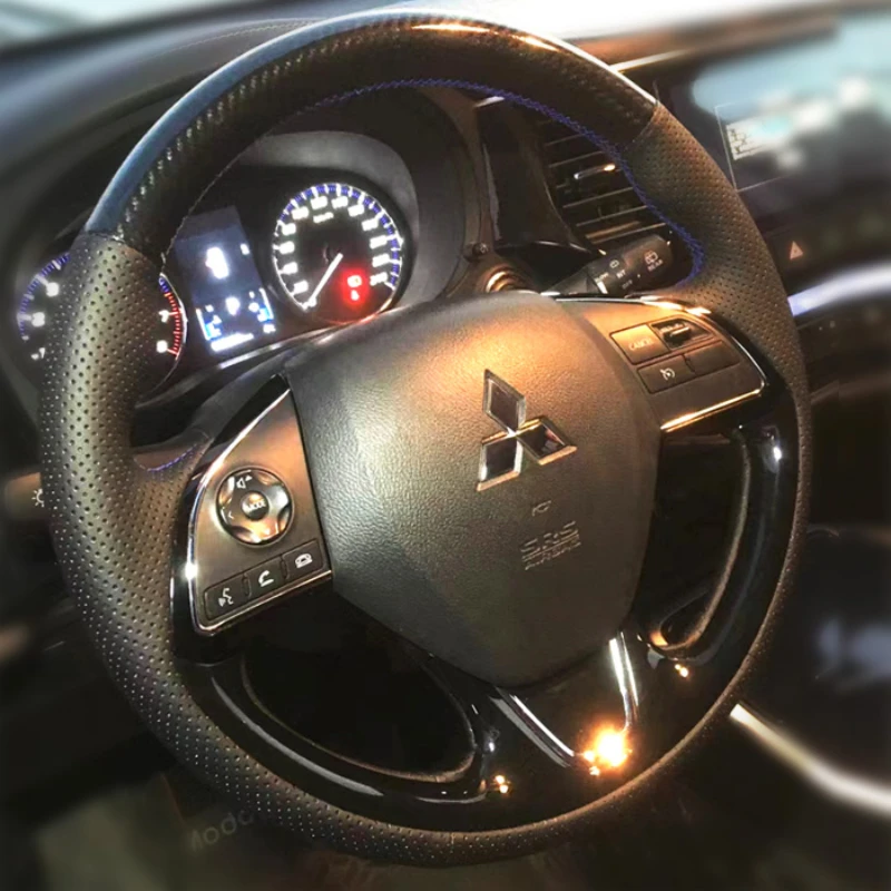 

Сшитый вручную чехол на руль из углеродного волокна из натуральной кожи для Mitsubishi Outlander 2016-2019 ASX Eclipse Cross 2018
