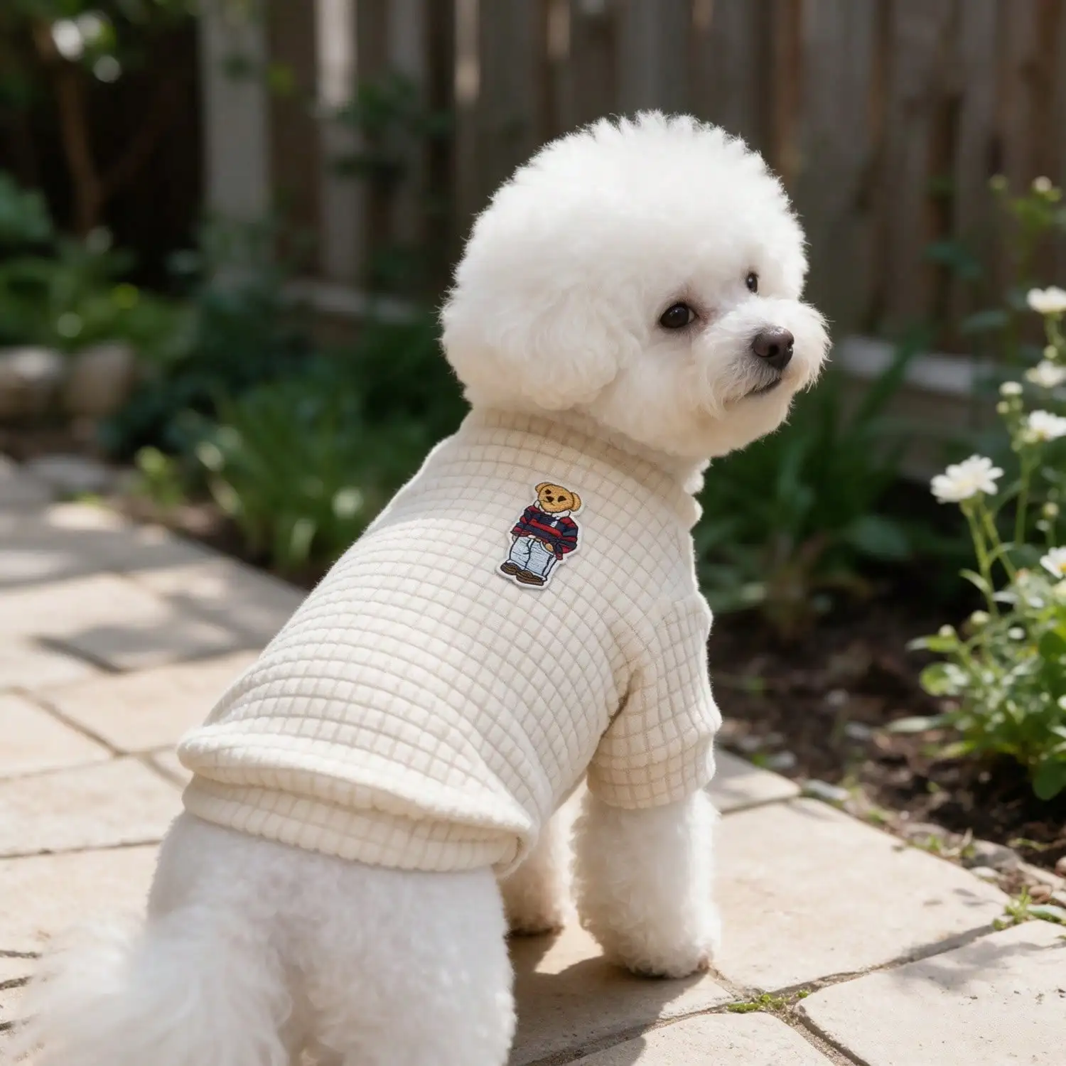 1 Stück Bären-Patch Waffel-Strick-Hundeshirt, weiches Halbrollkragen-Haustier-Outfit für kleine Hunde – Detail 9