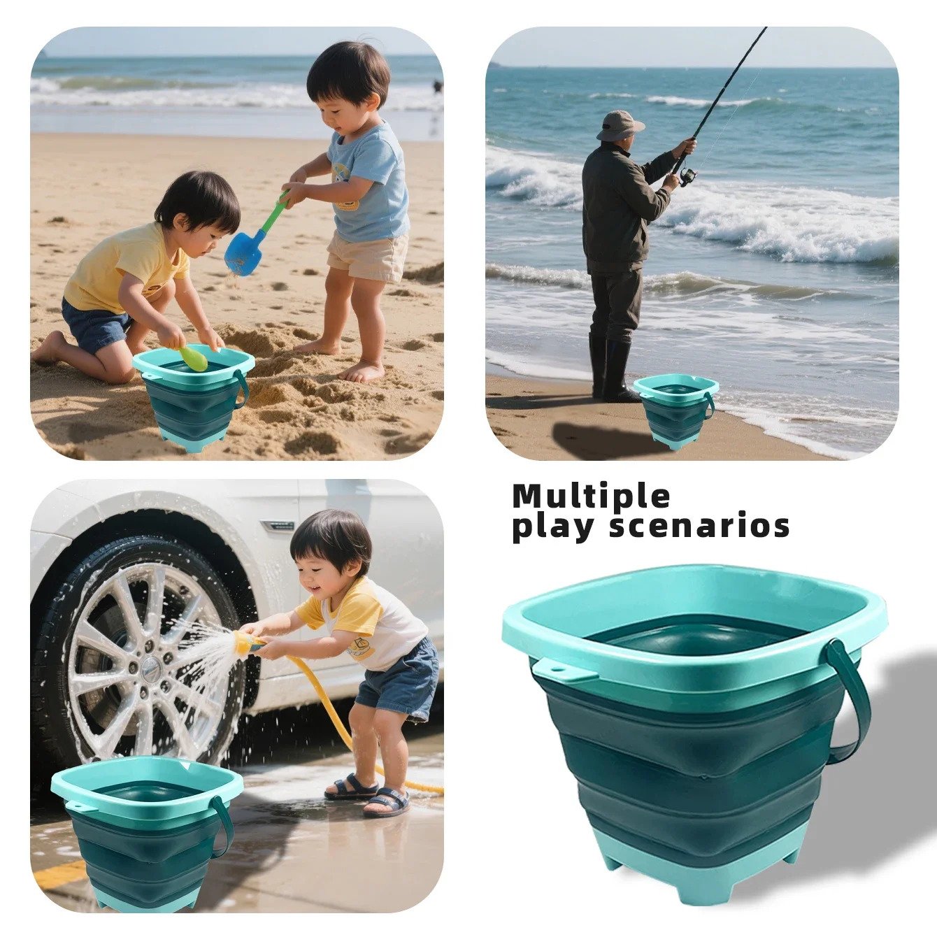 Multi-functional small bucket seaside toys Children's collapsible bucket play sand portable play water catch the sea