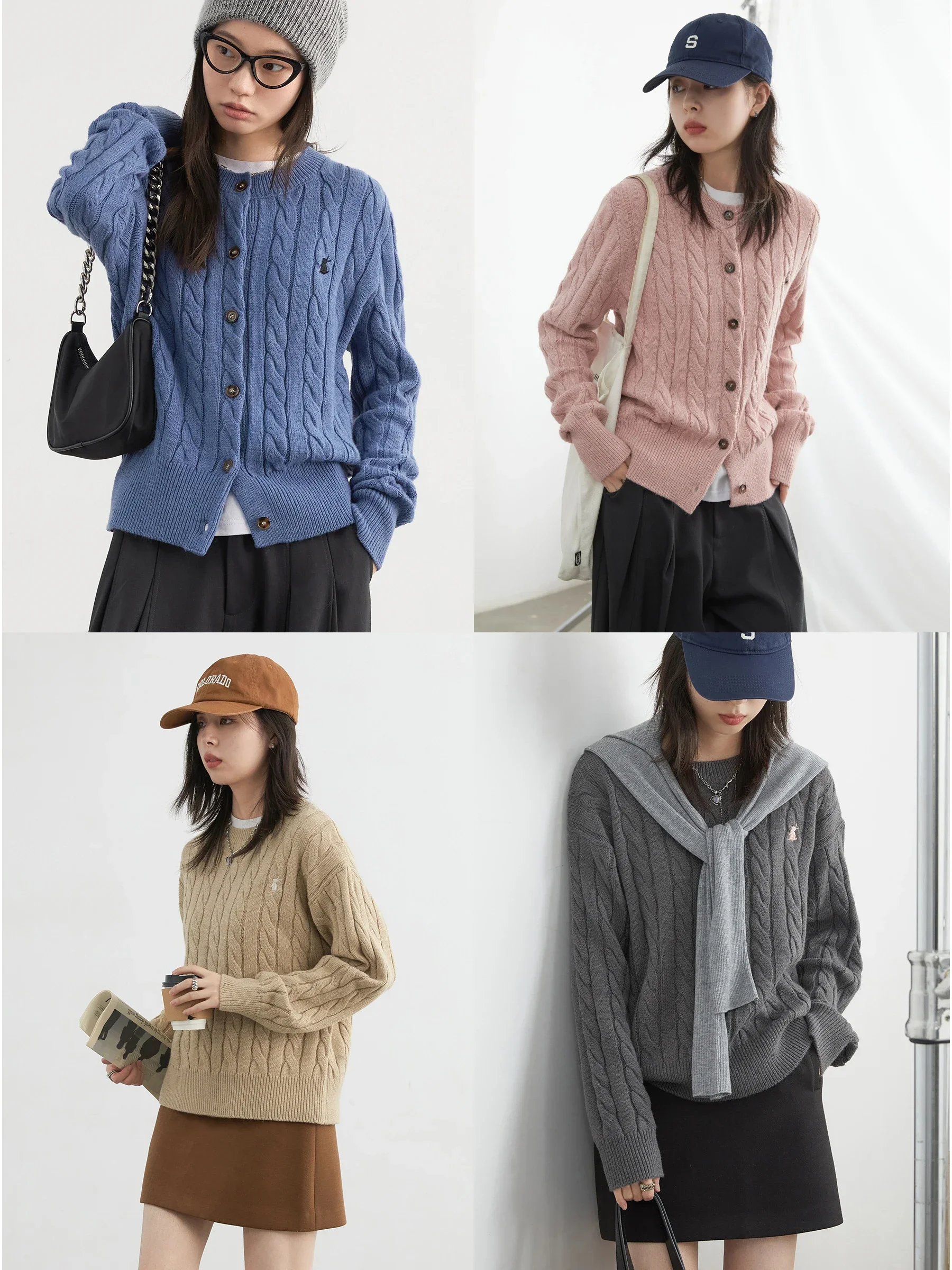 CHIC VEN Korean Women Cardigan Loose Solid Embroidery Twists Knitting Sweaters Round Neck Pullover Autumn Winter 2024