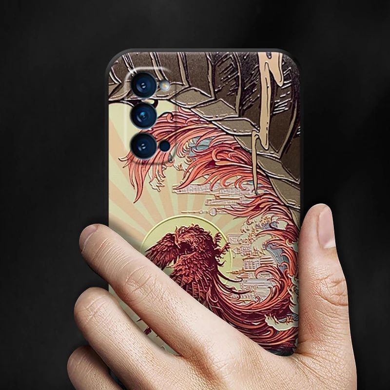 for Samsung Galaxy S23 S22 S21 S20 Ultra Plus FE 5G A53 A52S A72 Note 20 Case 3D Relief Embossed Dragon Phoenix Soft Cover Shell