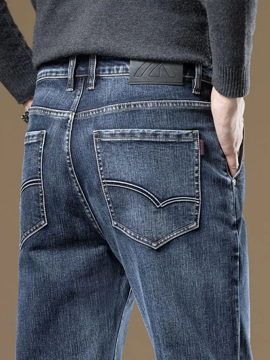 

High-End Men's Jeans Loose Fit Straight Leg Stretch Busin Casual Autumn Winter Spring New 2026 mid Waist Waed Denim