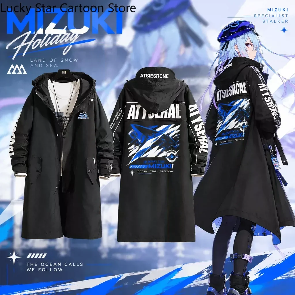 Game Arknights Mizuki Cosplay Long Trench Coat Jacket Fashion Casual Cool Unisex Windbreaker Halloween Clothing Gift Role Play