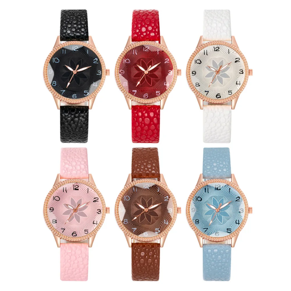 Women 2023 New Simple Brand Retro Flowers Pointer Design Quartz Watches Fashion Brown Leather Lady Gift Clock Wristwatches