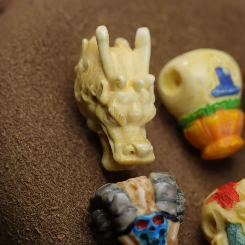 Three-Way Carved Elephant God Great Bird Buddha Bead Necklace Antler Genfu Accessories
