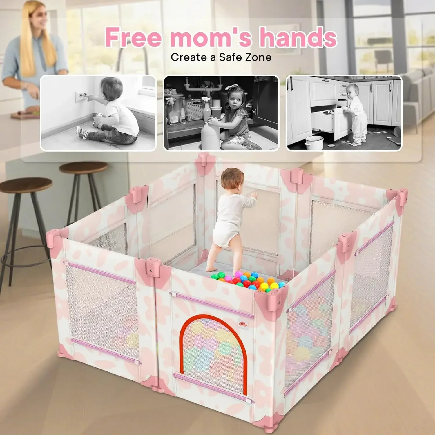 Tiny Marvels Baby Playpen, 50 x 50 in Play Pen for Babies and Toddlers, Foldable Baby Playpen, Play Yard for Infants with Breath