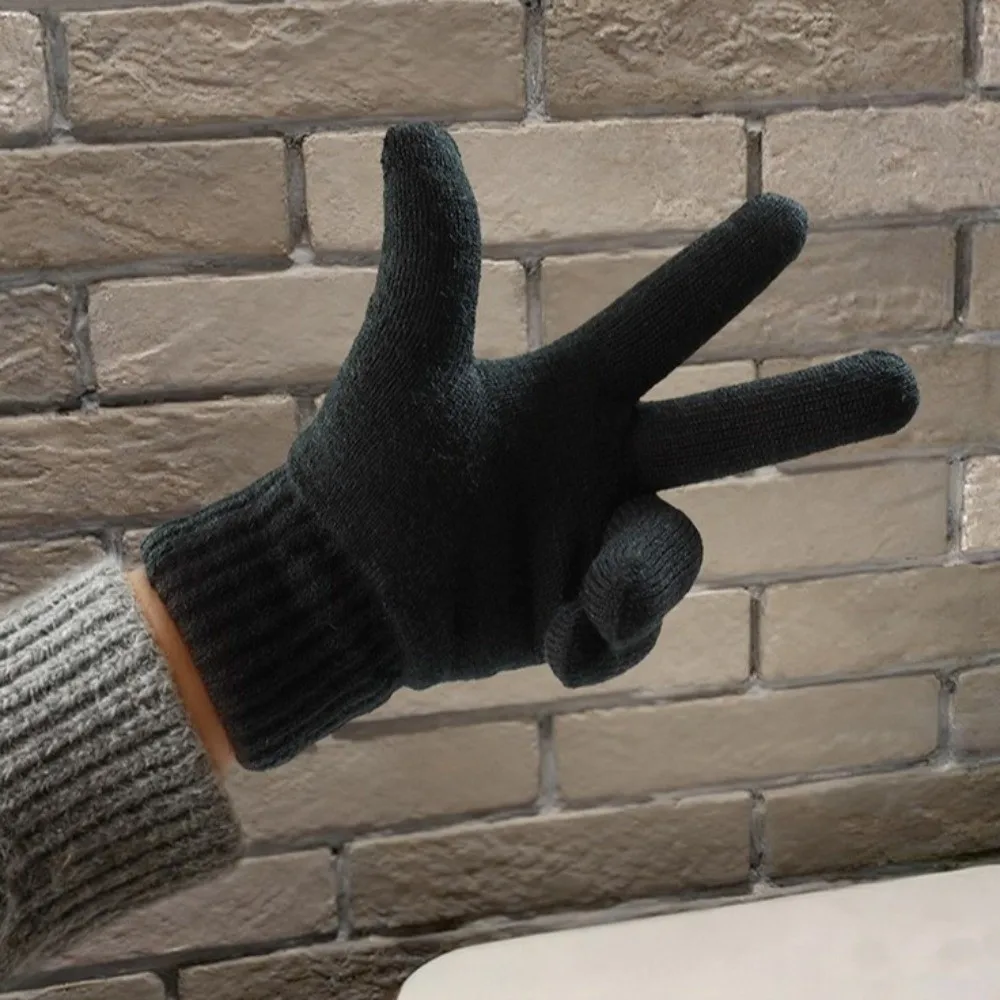 Fashion Thickened Knitted Gloves Touch Screen Cold Proof Warm Gloves Windproof Double Layer Mittens Winter