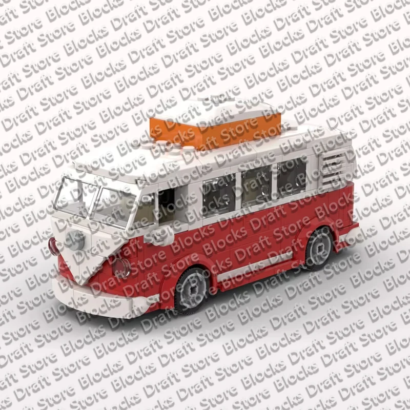 City Car Model MOC Building Bricks Red-White Vintage Camper Van Modular Technology Holiday Gifts Assemble Toys Suit QWERT