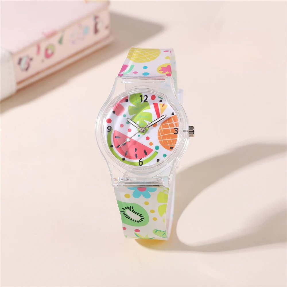 Fashion Sweet Transparent Plastic Band Quartz Boys Girls Students Watch