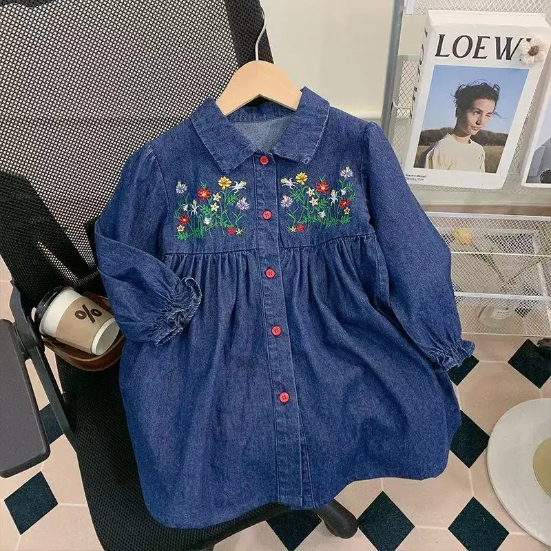 

Girls' Spring and Autumn Dress 2025 New Fashionable Dress Children's Princess Dress Female Baby Embroidered Cowboy Dress