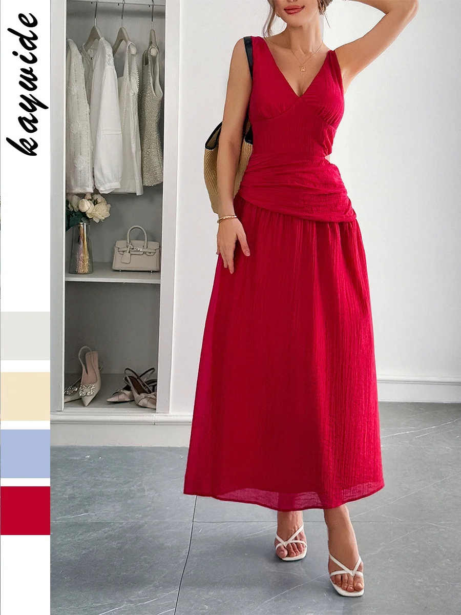 

Женский комбинезон с V-образным вырезом и завышенной талией, длинный, из полиэстера, летний, базовый, цельный, стандартный крой, тонкий