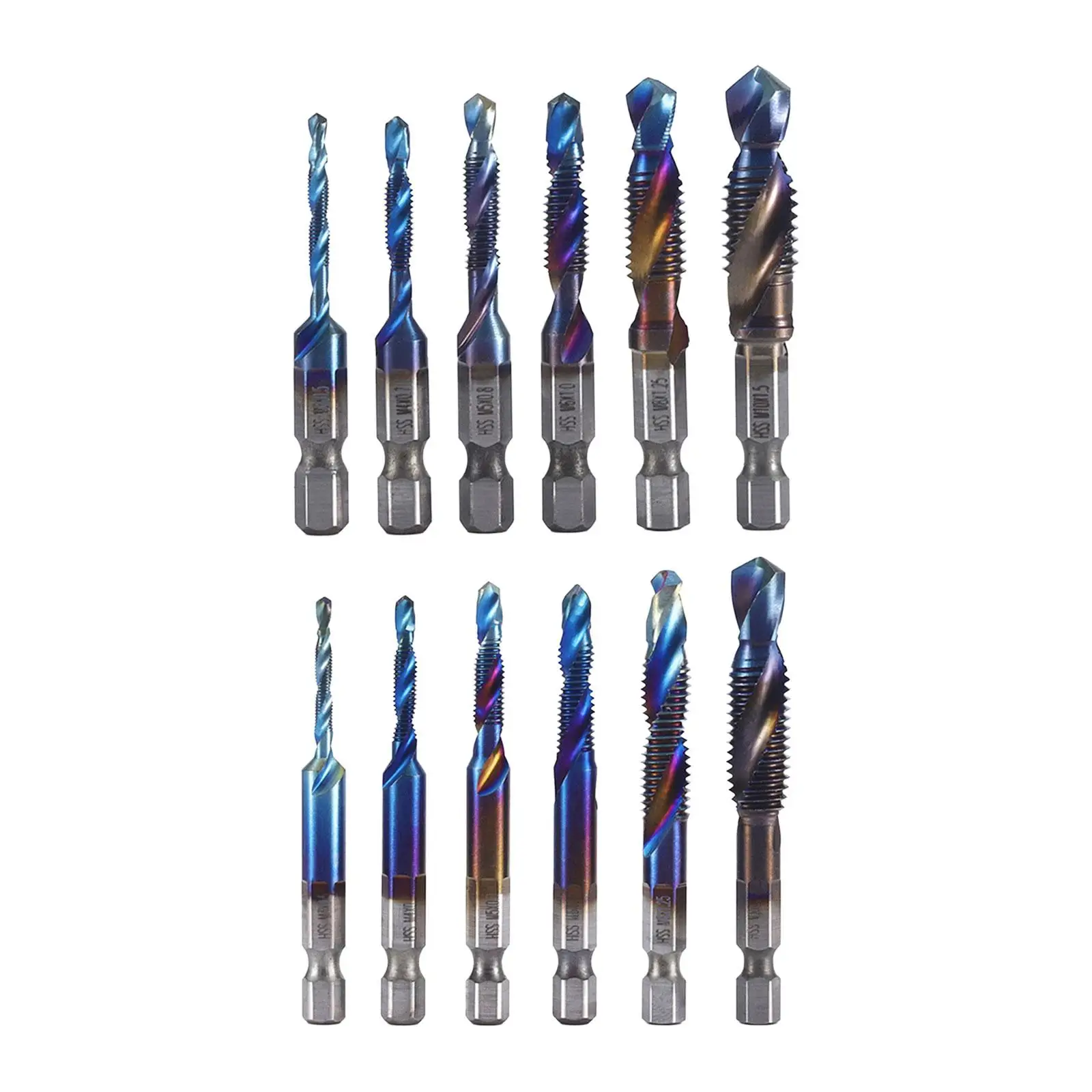 6x Drill Tap Combination Bit Hex Shank M3 M4 M5 M6 M8 M10 Spiral Screw Tap Set for Tapping Drilling Iron Stainless Steel