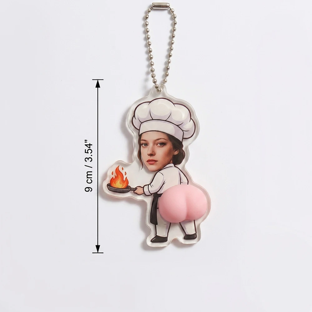 Personalized Custom Photo Chef Acrylic Keychain,Squishy Butt Fidget Charm,Funny Gag Key Ring,Stress‑Relief,Prank Gift,Car Key