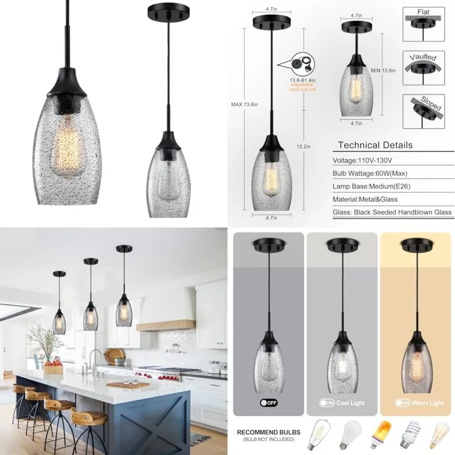 Glass Pendant Lamp Shade 4.72" Art Glass Chandeliers Cover Mini Oval Light Shade Replacement Shade Only Light Fixtures for Kitc