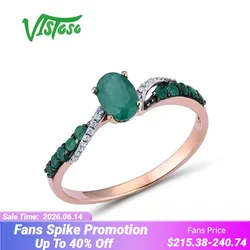 VISTOSO Gold Rings For Women Genuine 14K 585 Rose Gold Ring Sparkling Diamond Emerald Anniversary Wedding Bands Fine Jewelry