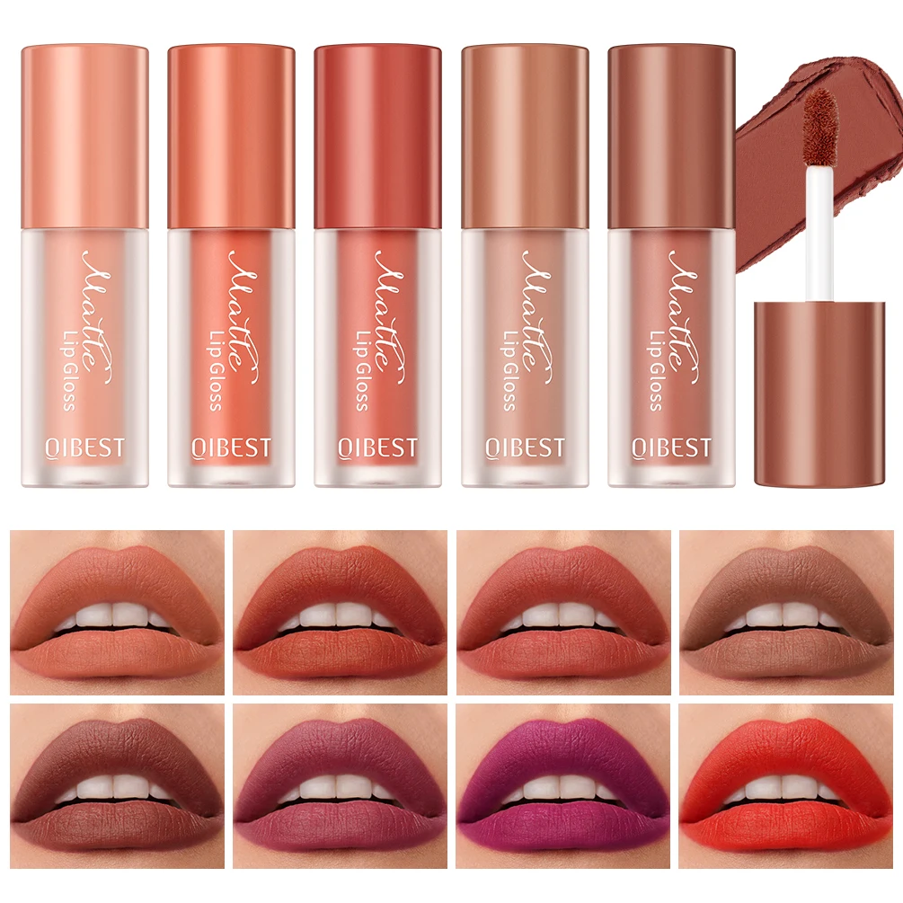 QIBEST 1 Stück samtmatter flüssiger Lippenstift Nude Lipgloss Make-up Natürliche feuchtigkeitsspendende Lippenglasur Glanztönung Mode Damenkosmetik