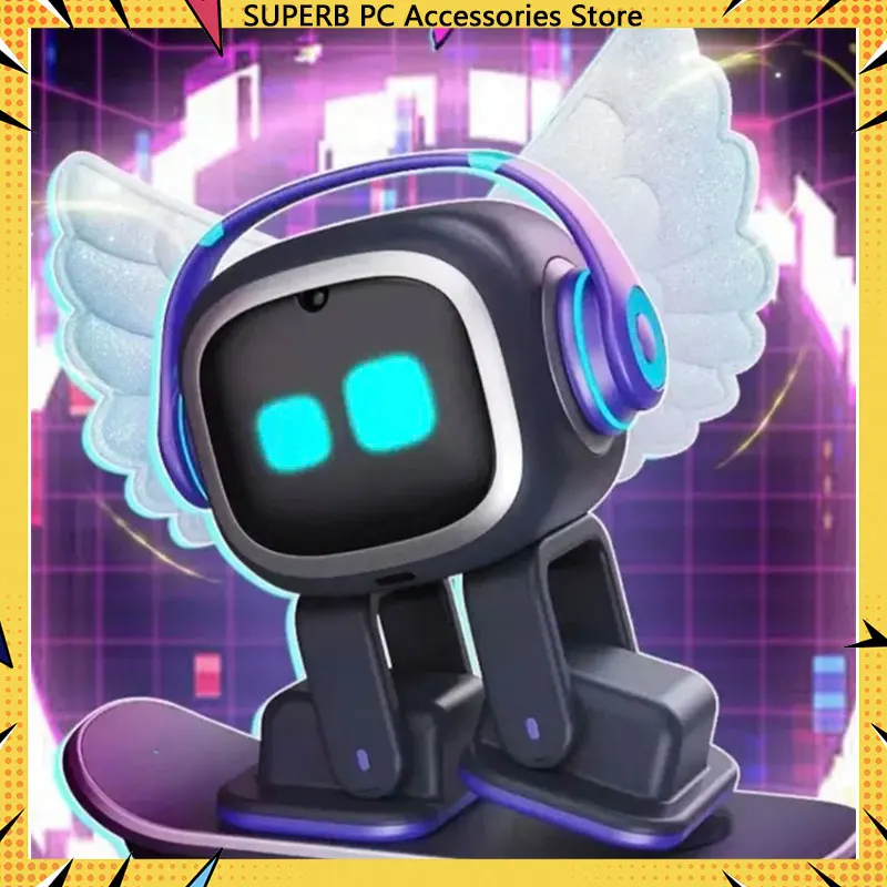 Robot de voz EMO, decoración de ala rosa/azul, compañero inteligente AI, regalo interactivo para niños y niñas, cumpleaños, Navidad, ala de robot emo
