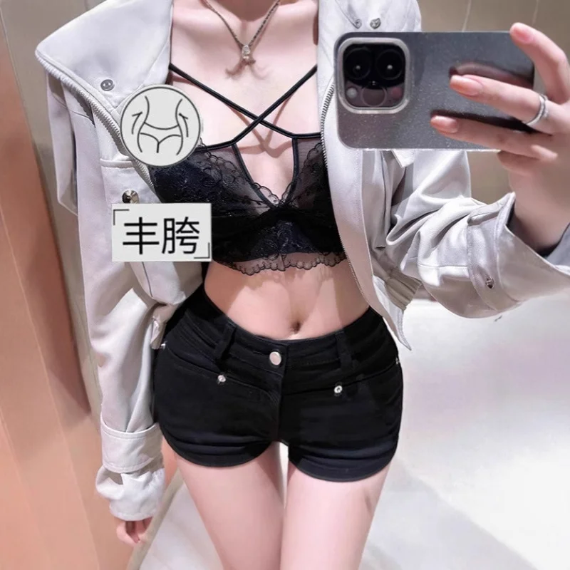 

Женские джинсовые шорты с встроенными подушечками для бедер, новая модель весна-лето, облегающий крой, с эффектом подтяжки ягодиц, черные обтягивающие шорты.