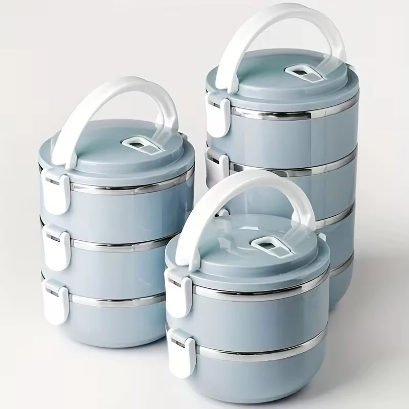 304 Stainless Steel Insulated Lunch Container Multi-Layer Portable Bento Box with Secure Lock Clasps Thermal Food Lunch Bucket