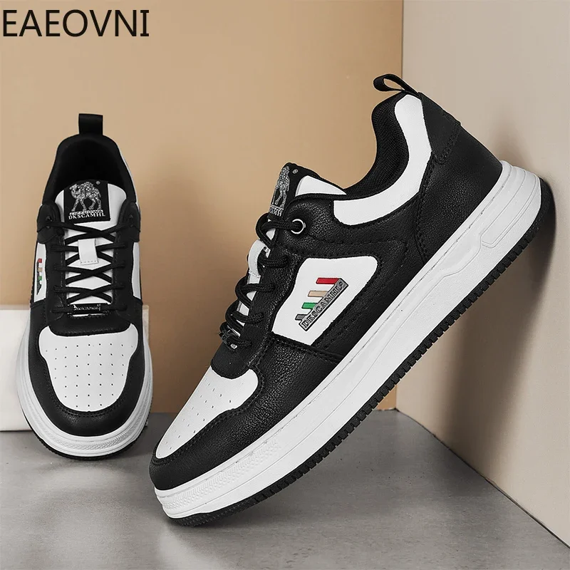 New Leather Men's White Casual Men Vulcanize Sneakers Breathable Sport EAEOVNI Popular Model Fashion New Style Casual Sneaker