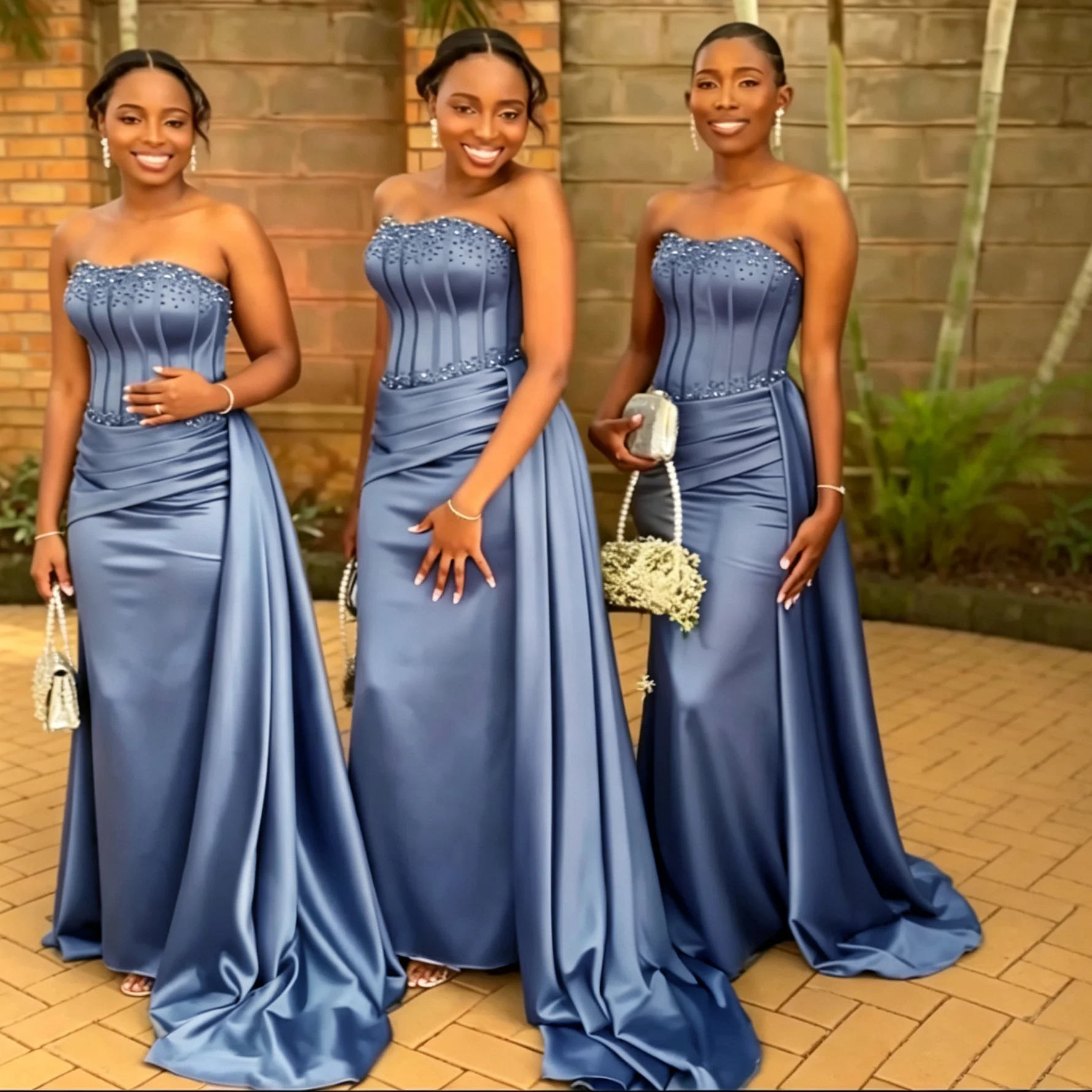 2026 Nigeria Mermaid Bridesmaid Dresses for Women Strapless Beading Long Wedding Guest Party Maid of Honor Dress Customized
