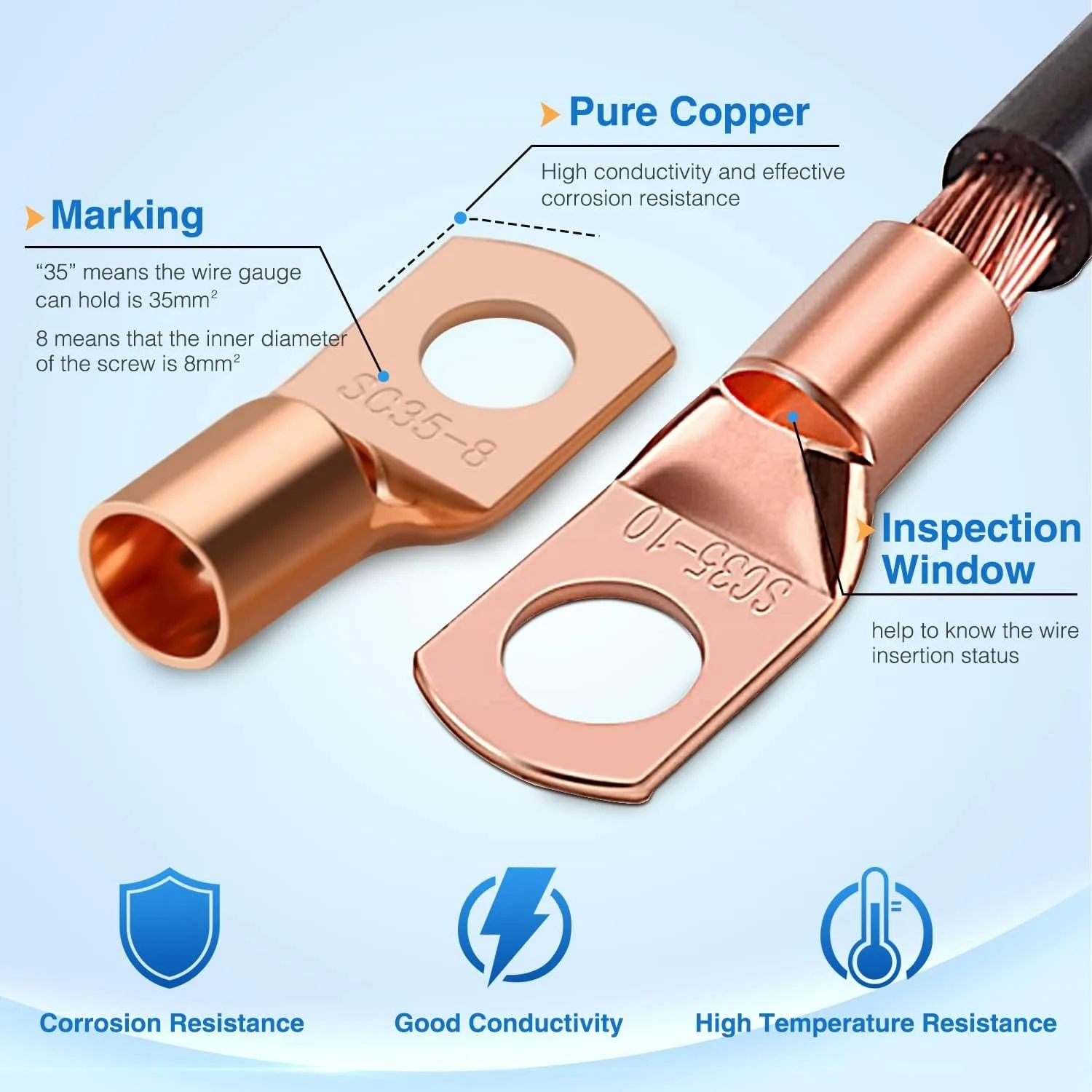 Nilight 150PCS Copper Wire Lugs and Heat Shrink Tubing 2 4 6 8 10 AWG Heavy Duty Battery Terminal Crimp Connectors 70 PCS 80 3:1 Heatshrink Assortment Kit
