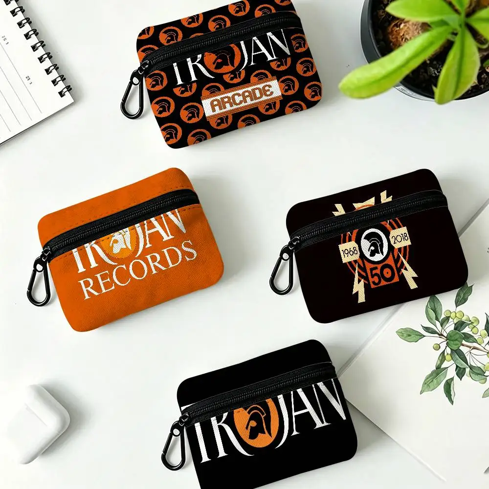 Trojan Records Logo Oxford Fabric Mini Coin Wallet Smooth Zipper Hanging Design Multi-use Small Storage Bag For Travel
