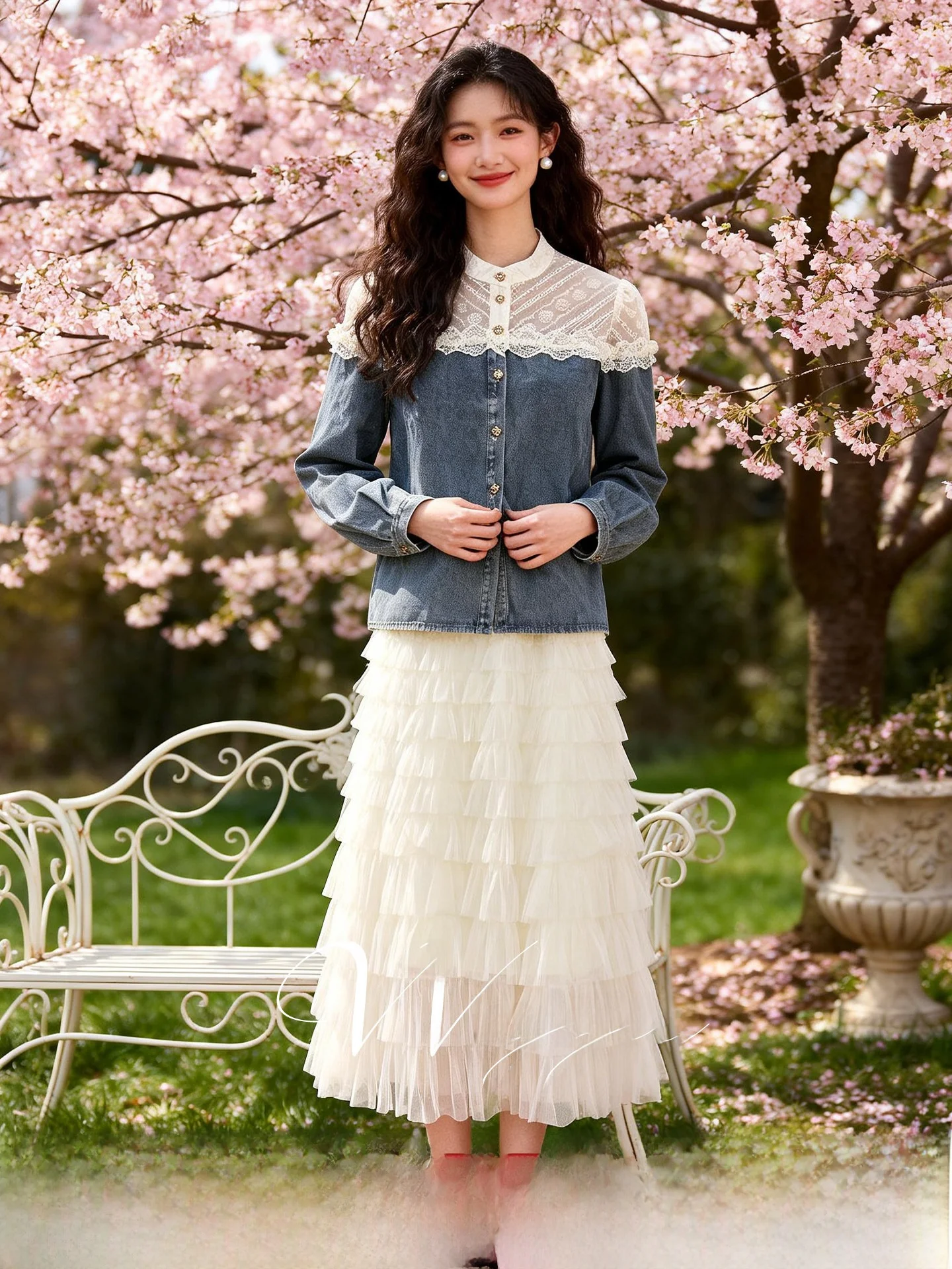 

Spring 2026 Large Size Women's Lace Splicing Set Faionable Commute Sle High Waist Long Pants Casual A-Line Skirt Top