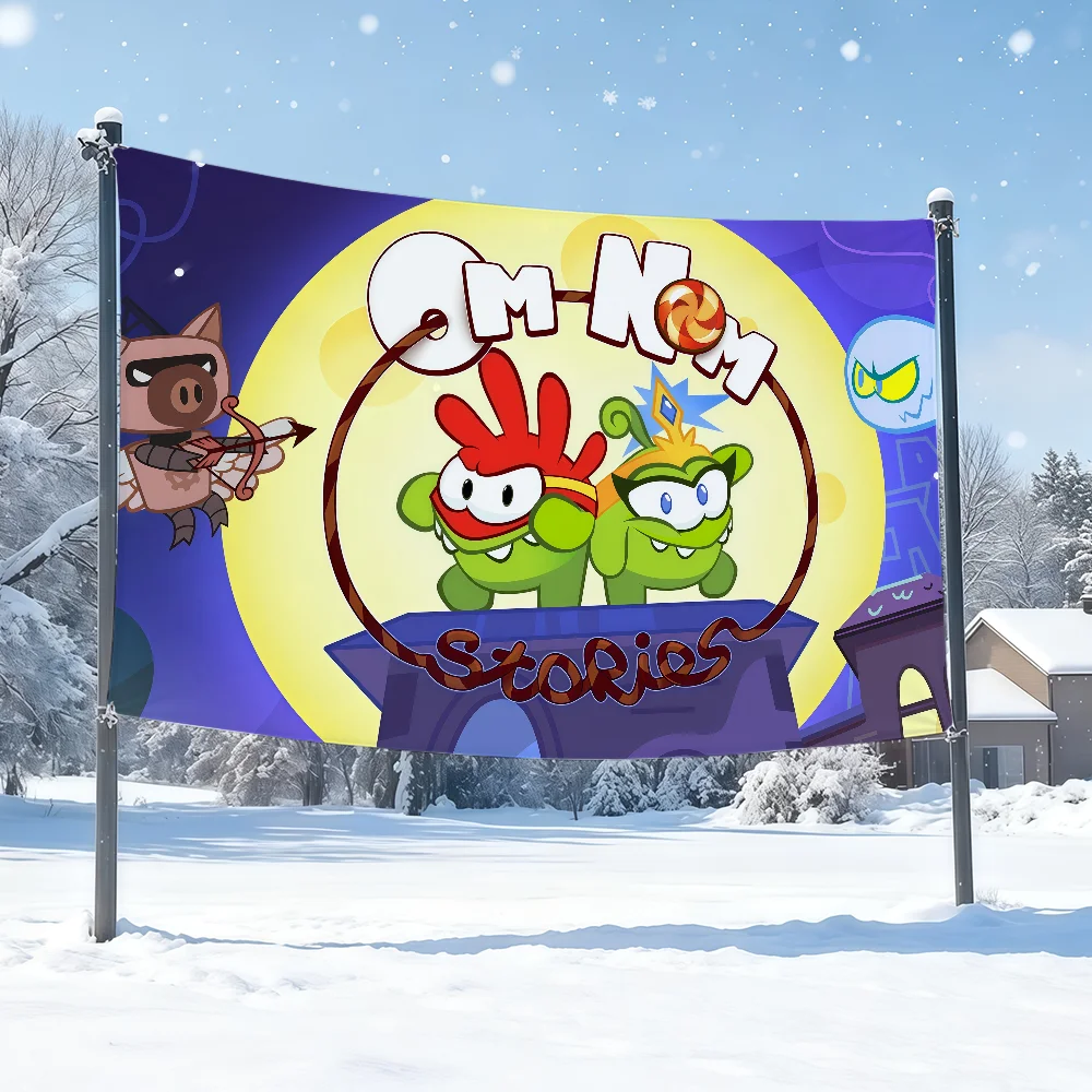 لطيف الكرتون لعبة مضحك O-Om N-Nom العلم للتخييم في الهواء الطلق نادي الحفلات المرآب بار غرفة الديكور راية
