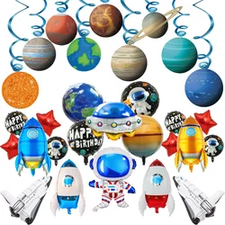 Outer Space Birthday Decoration Rocket Astronaut Theme Balloon Galaxy Solar System Universe Planet Hanging Party Supplies Set