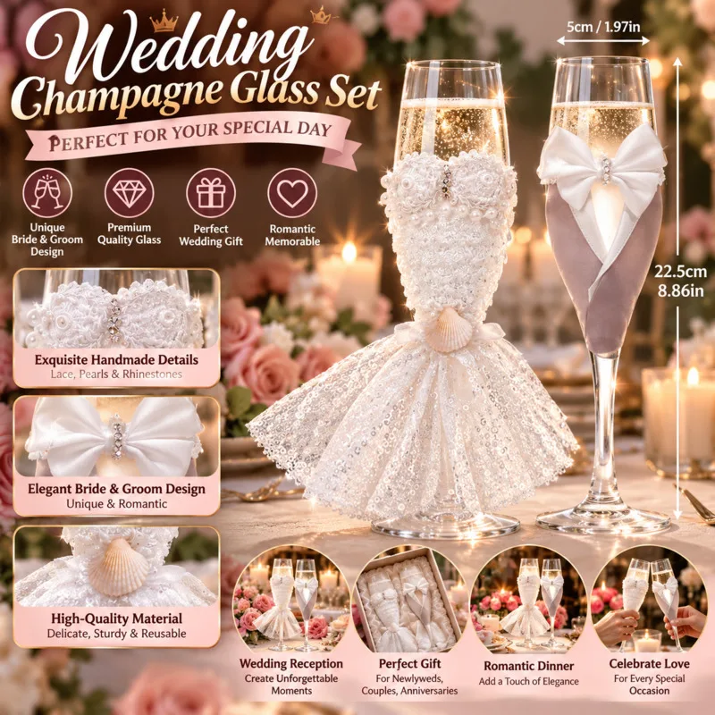 Wedding Champagne Flutes Set Bride Groom Dress Suit Glass Cups, Romantic Marriage Toasting Glasses Pair, Gift Home Party Decor