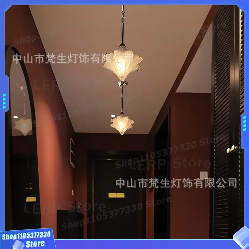 Art Deco Star Chandelier Medieval Glass Pendant Light Retro Copper Ceiling Lamp for Living Room Dining Island Terrace Decor