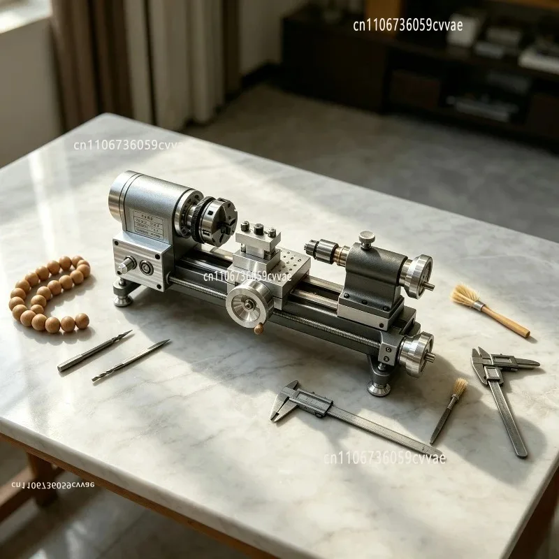 Mini Metal Lathe Machine, Benchtop Precision Lathe for Bead Making and Model Processing, Variable Speed