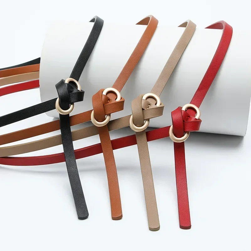 Extended Thin Section Knotted Decorative Ladies Belt All-match Slim Skirt Belt Narrow Soft Genuine Leather Women's Jeans Belt