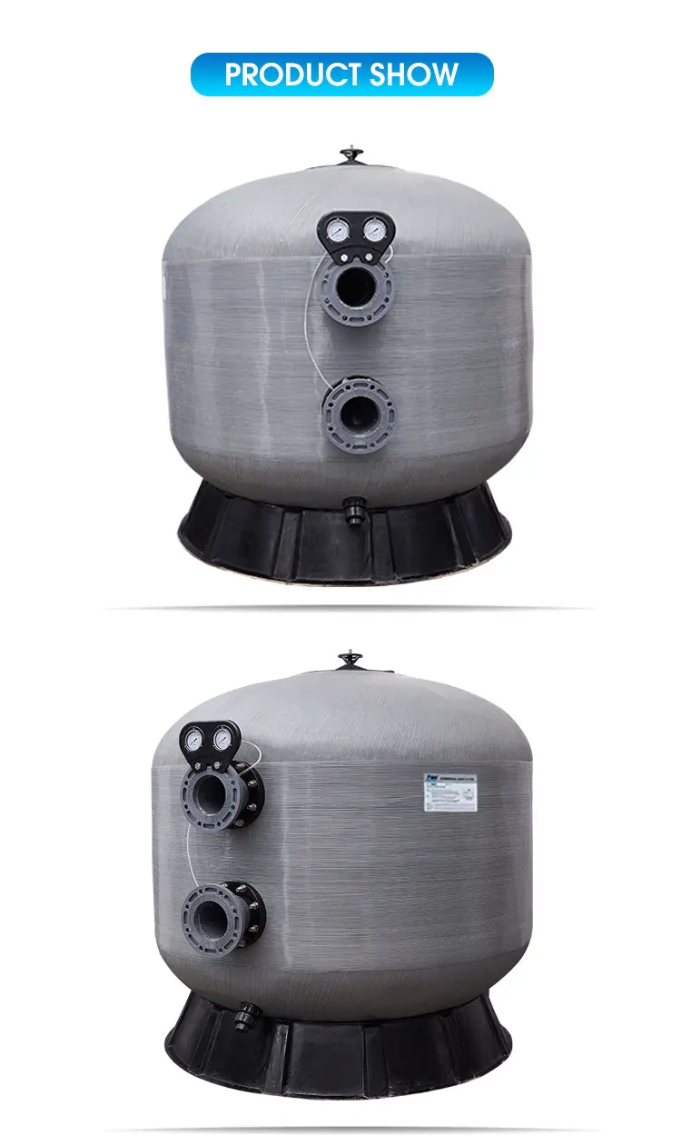 PIKES Flange Fiberglass Side Mount Sand Filter Water Treatment Equipment With Large Flow Rate:55-210M³/h For Swimming Pool