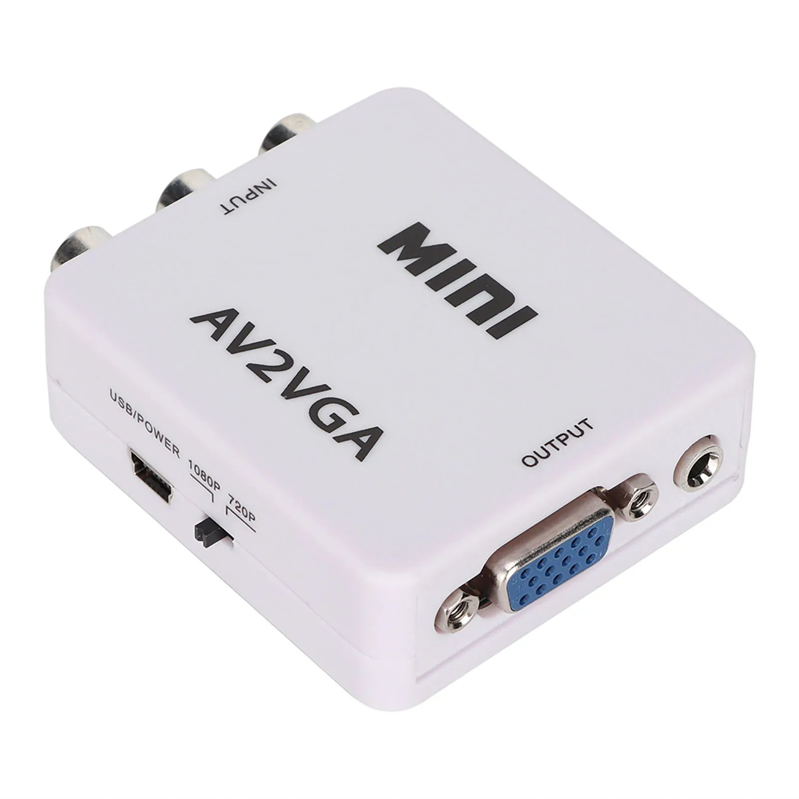 480P Mini Composite AV to VGA Adapter TV Set Top Box Audio Video Converter (White) Set top box video to monitor