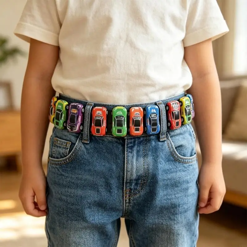 PU Waist Belt with Colorful Car Detail and Pin Closure for Jeans Pairing and Casual Outfit Accent Wear Y166