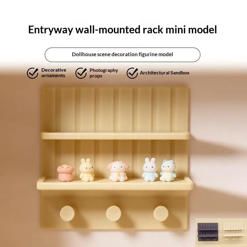 Dollhouse Mini Wall Mount Shelf Rack Simulated Miniature Storage Stand With Hooks for 1:12 Doll House Decor DIY Scene Projects
