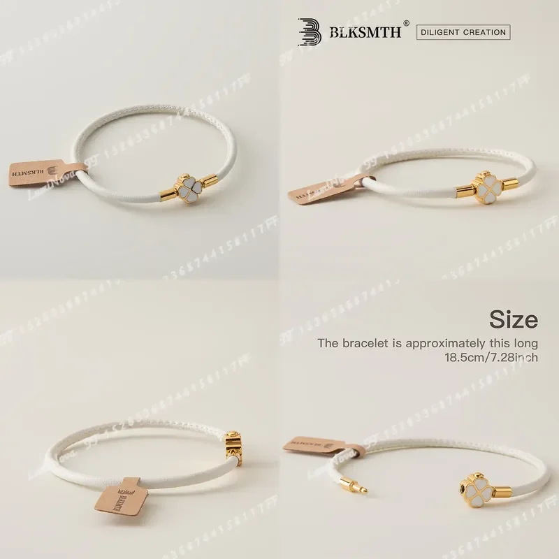 Luxurious Classic Style Lucky Clover Alfalfa Grass Women Bracelet Gift Hand Rope Leather Material